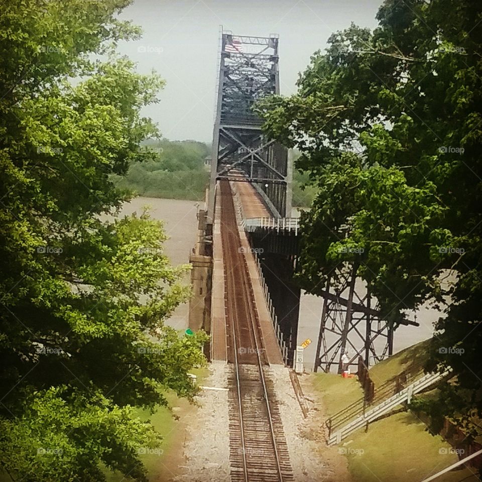 Train tracks on the Mighty Mississippi river