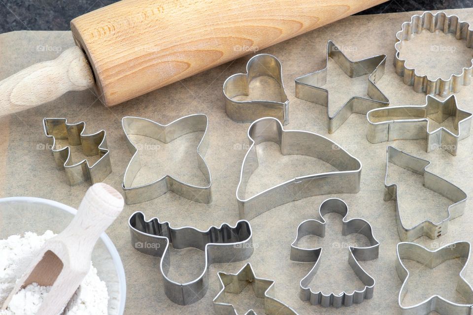 cookie cutters and a rolling pin