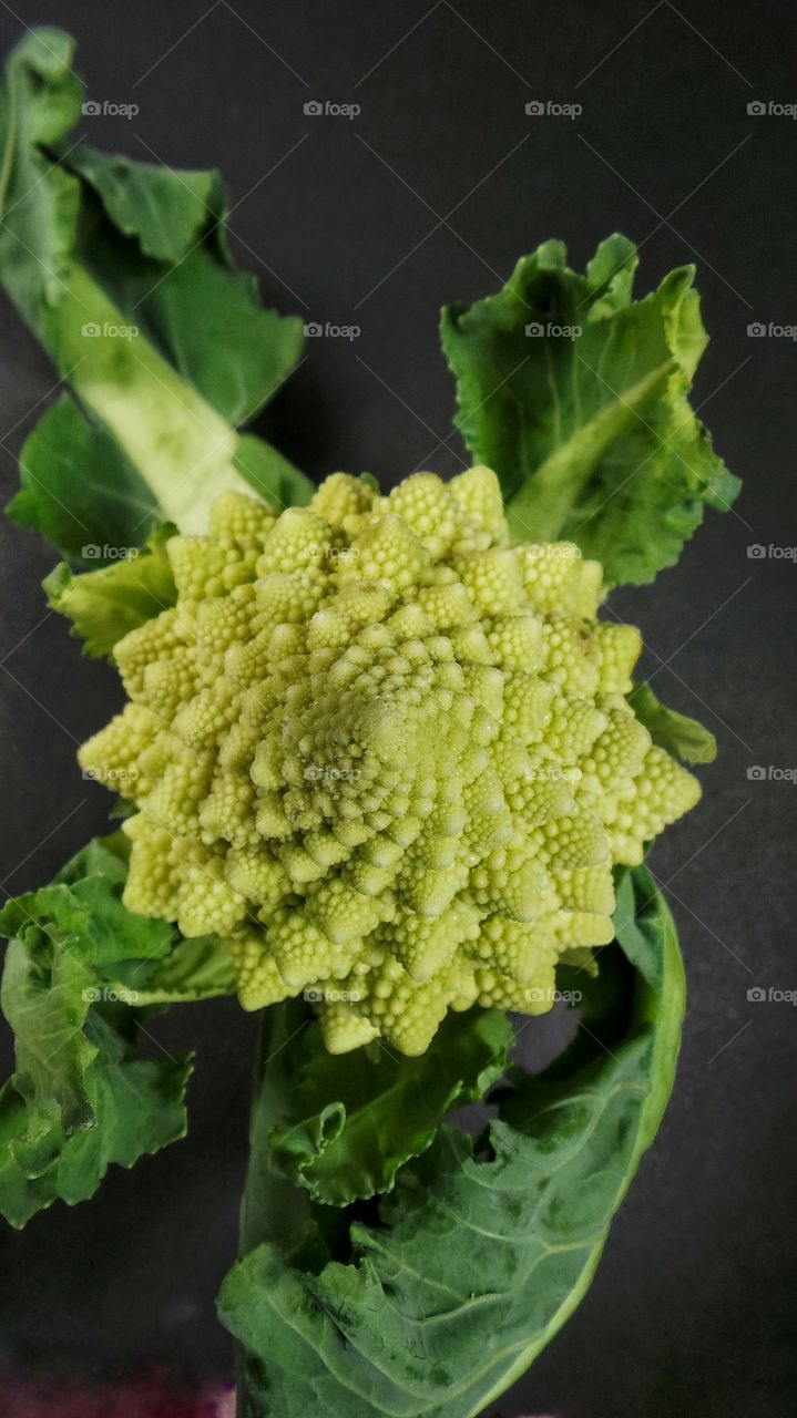 Overhead view of romanesco cauliflower