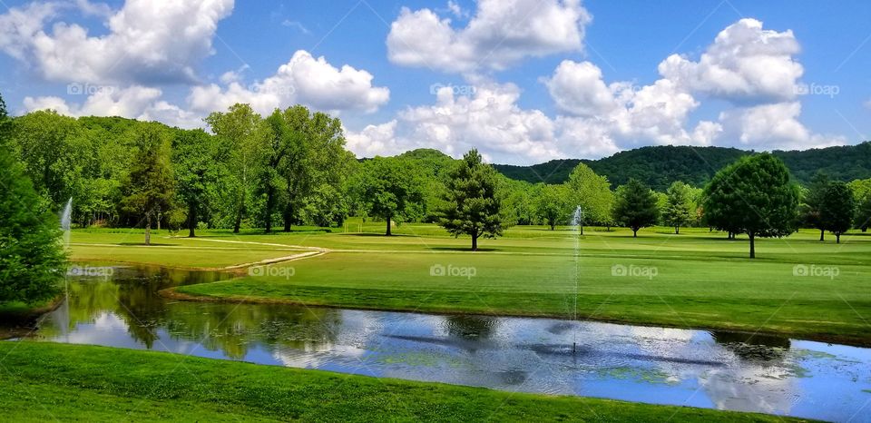 Green golf course after a Spring rain in the Missouri Ozarks.