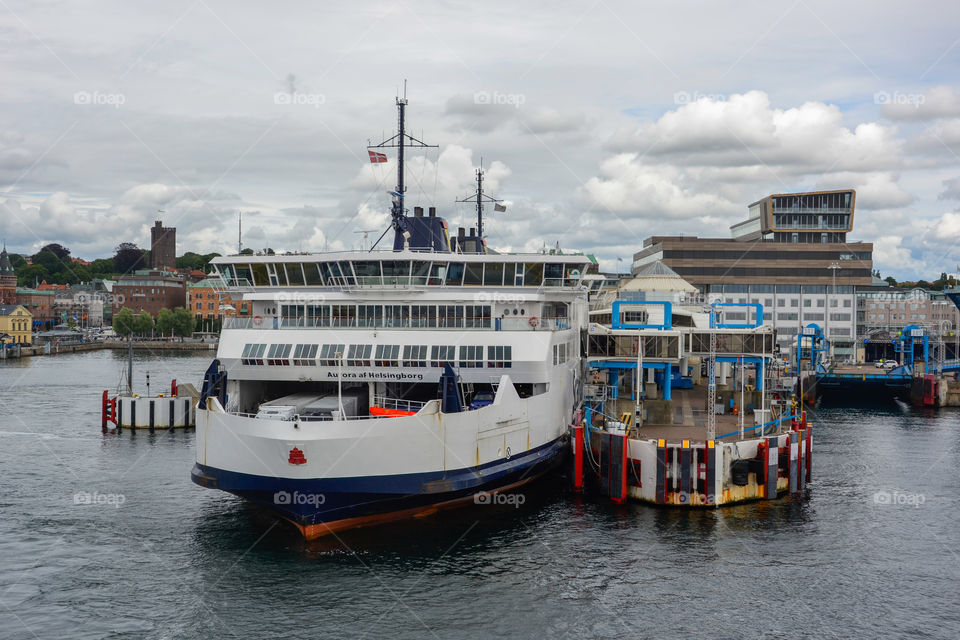 Ferry from Scandline in the Helsingborg harbor in Sweden.