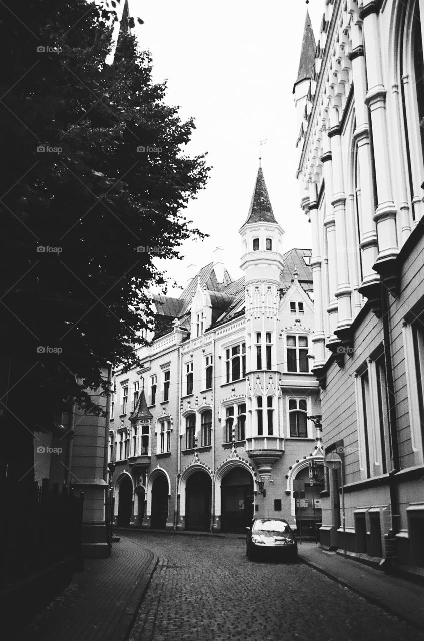 old city view with beautiful house and road perspective