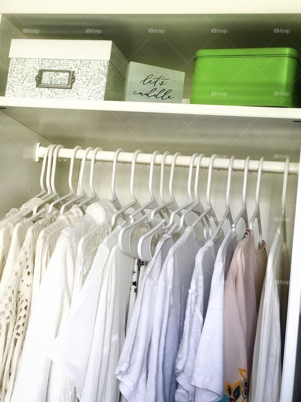 Small minimalistic closet with shelf for some favorite items to display 🤗