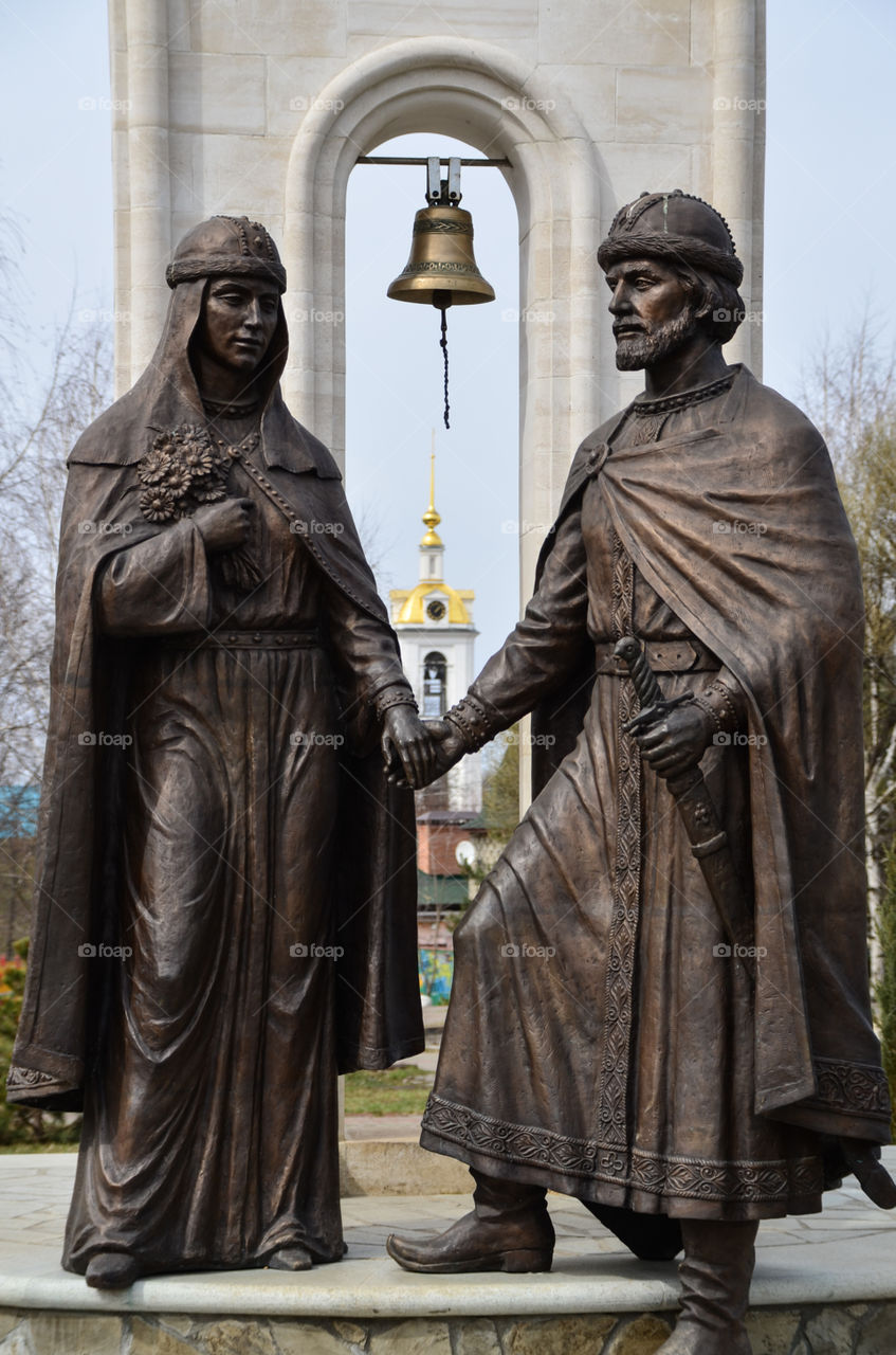 The sculpture of St. Piotr and Phevroniya Muromsky. Dmitrov town. Russian Federation.