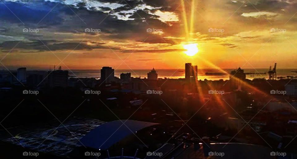 sunset with natural scenery towards the evening in the city of Makassar, eastern Indonesia