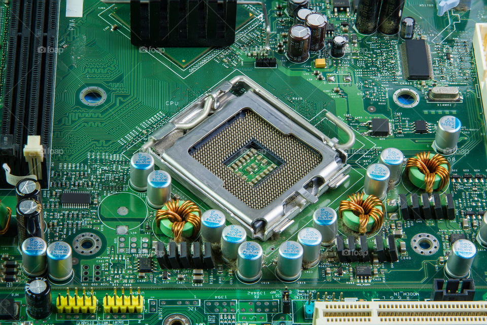 image of the motherboard without a PC processor closeup.