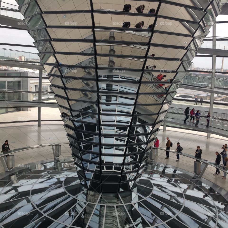 Reichstag Berlin. Reichstag building, Berlin, designed by architect Norman Foster. Mirrored cone is environmentally-friendly.