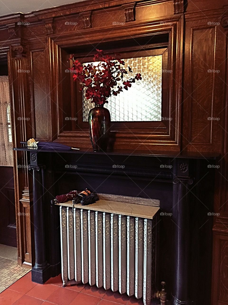 View of steel radiator and vase indoors