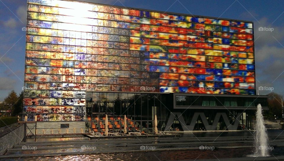 coloured building. media museum Hilversum