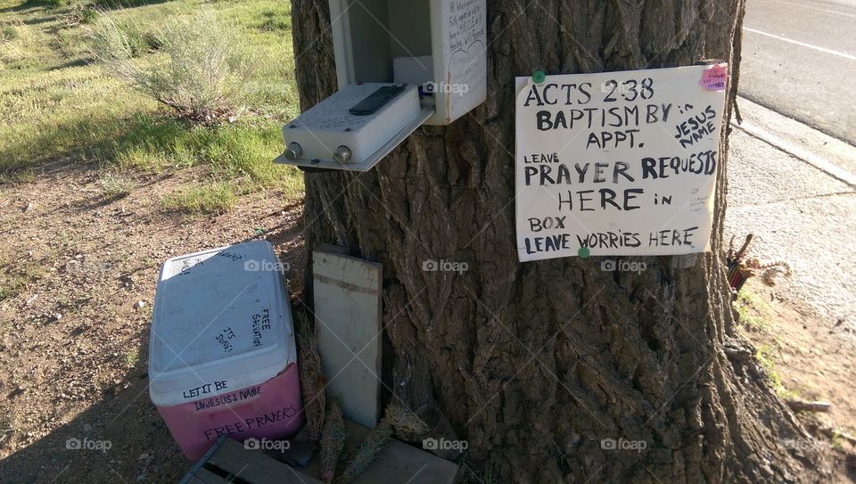 Prayer box on side of road in Taos, New Mexico.