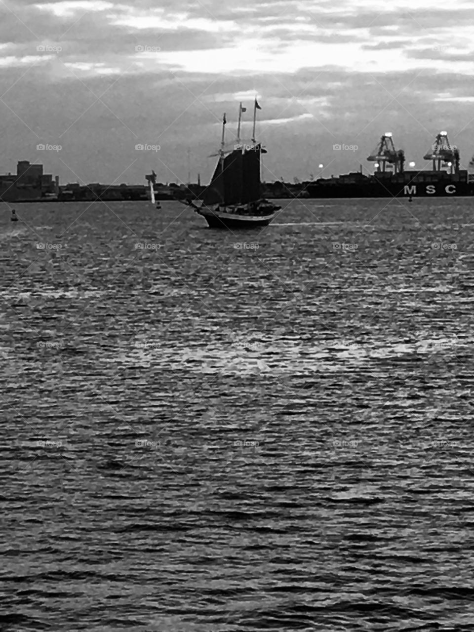 Sailboat. Black and white