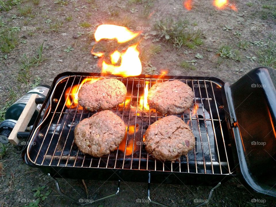 Cooking Hamburgers at Camp