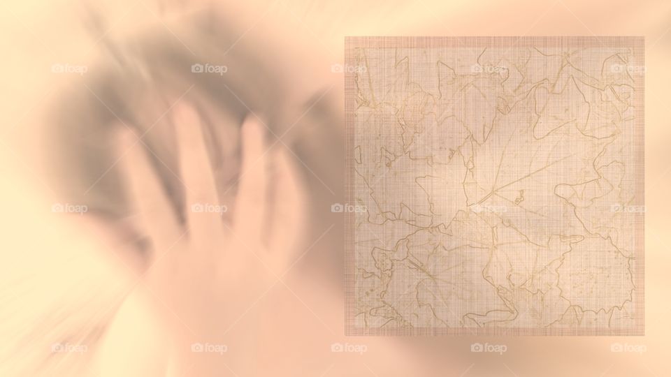 female in head holding pose. face covered in dispair with
bordered boxed copy space for text or similar