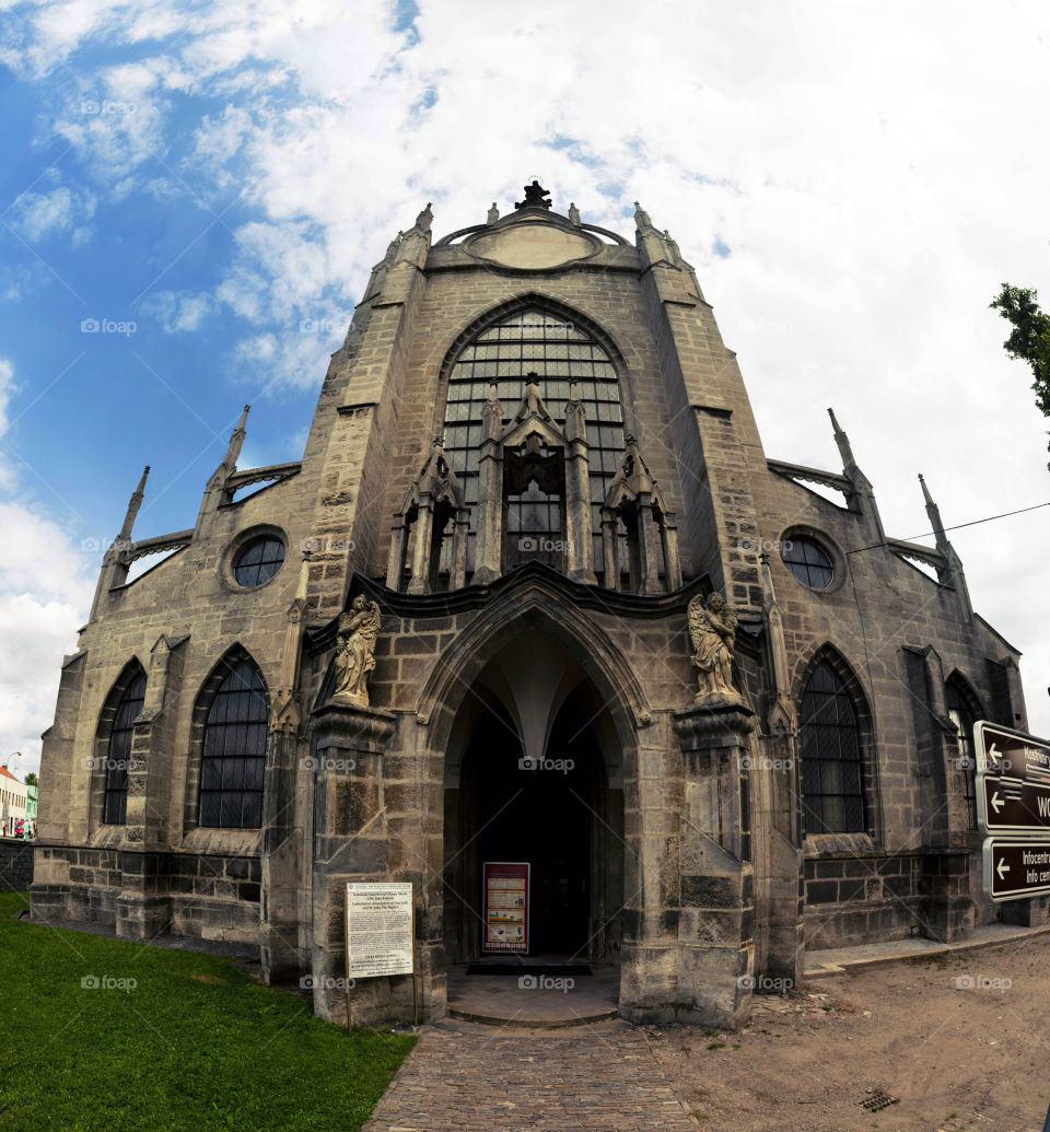 Fish-eye panorama of cathedral in Kutná Hora