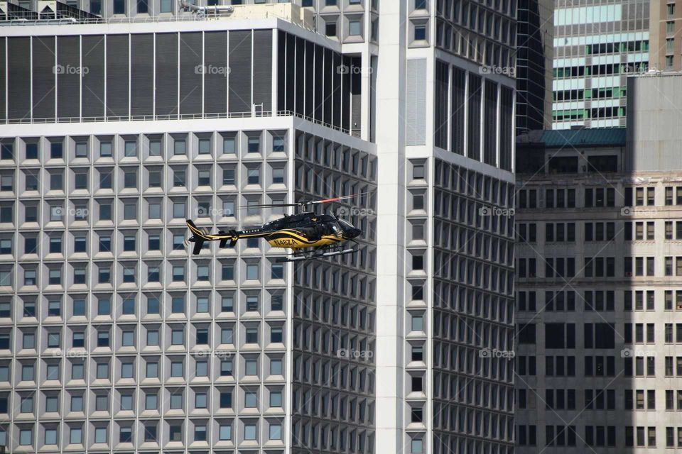 helicopter and buildings