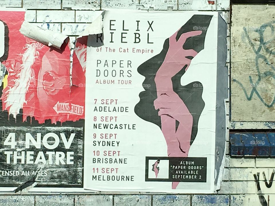 Art and theatre posters on Brock wall
Downtown Adelaide 