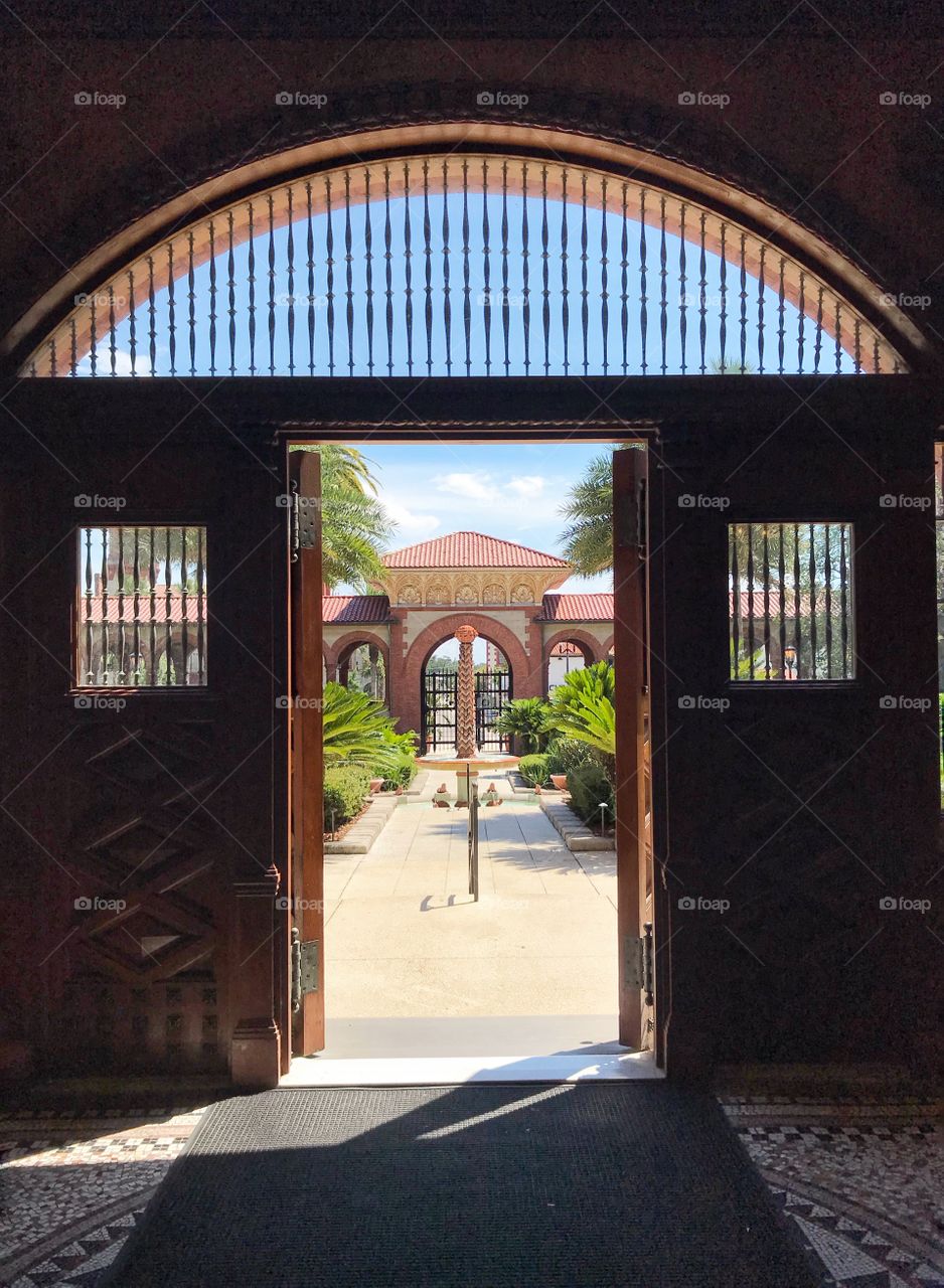 Looking out to courtyard of the once Ponce de Leon Hotel, now Flagler College - Saint Augustine 