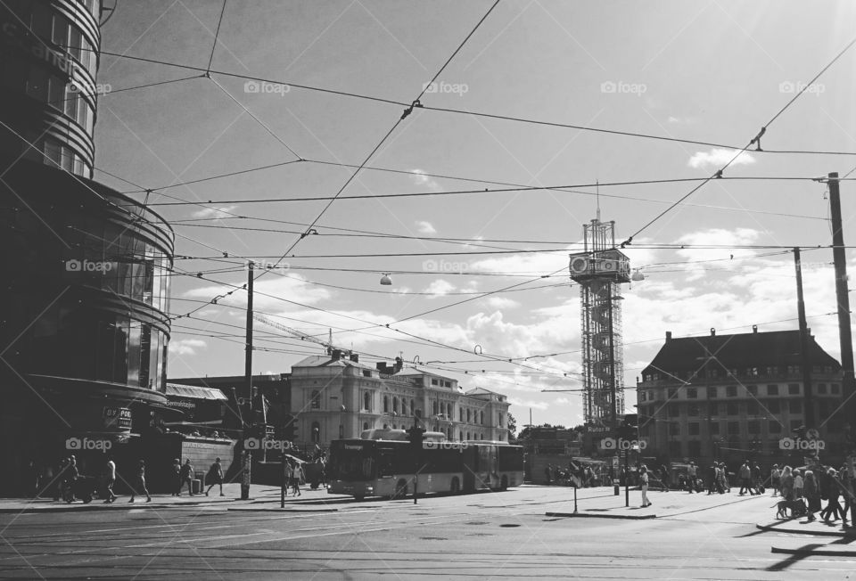 Downtown Oslo city. highlighting the contrasts with Black&White
