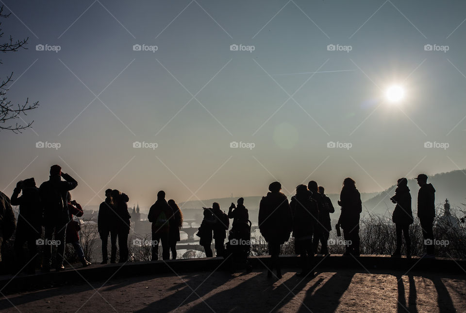 Tourists on view  point in Prague