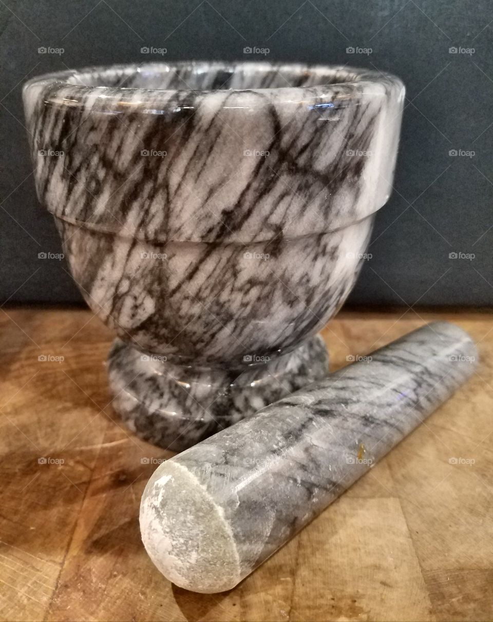 Marble Mortar and Pestle, side view.