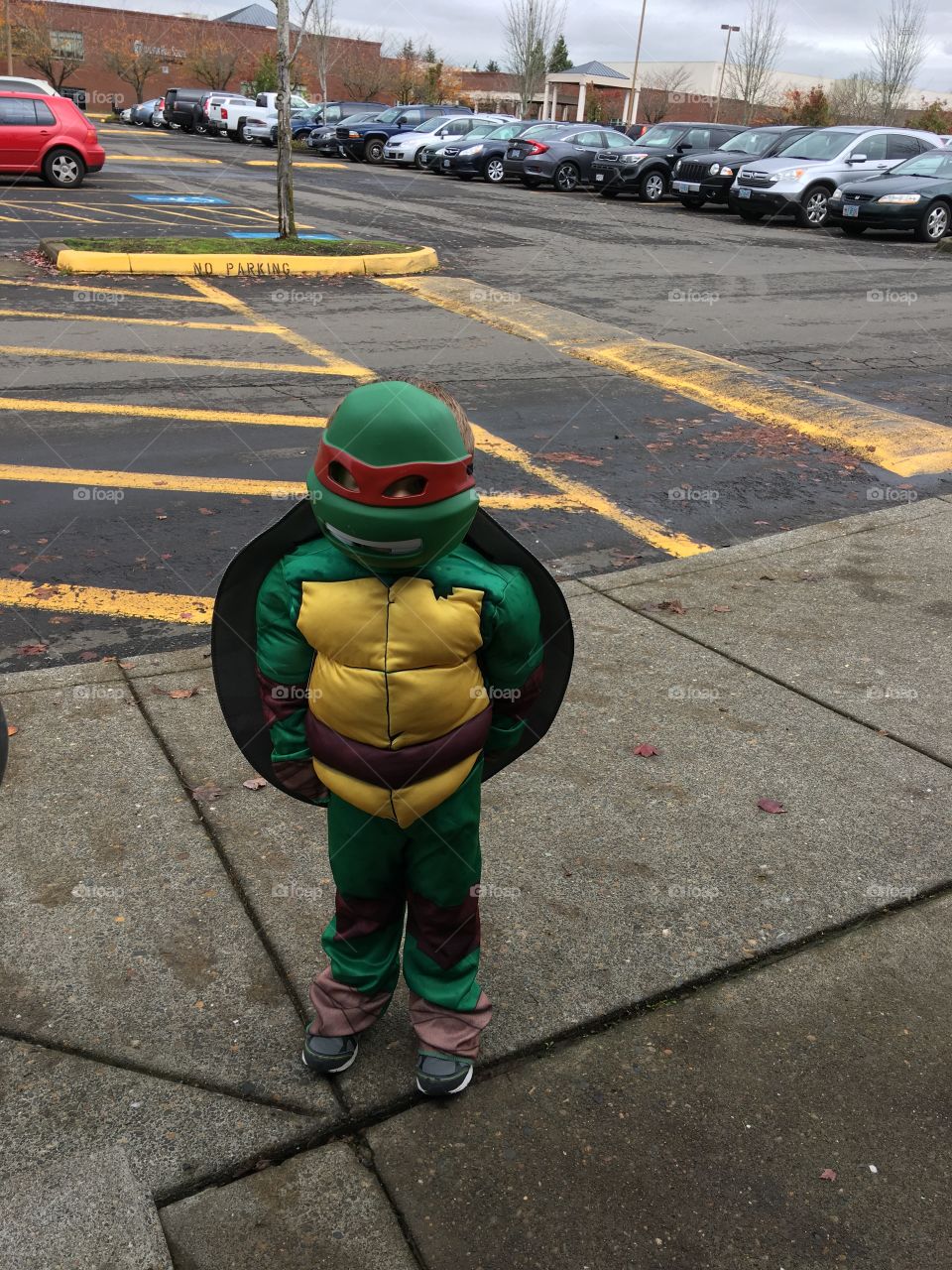 Three-year-old dressed as a ninja turtle 