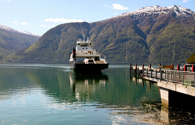 Ferry in the fjord. 