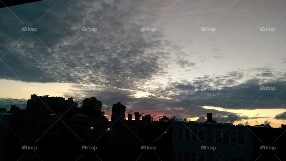 No Person, Sunset, Storm, City, Moon