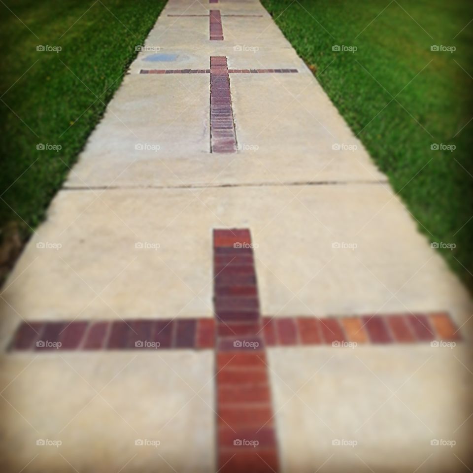 crosswalk. the sidewalk at the giant cross in Groom, Texas
