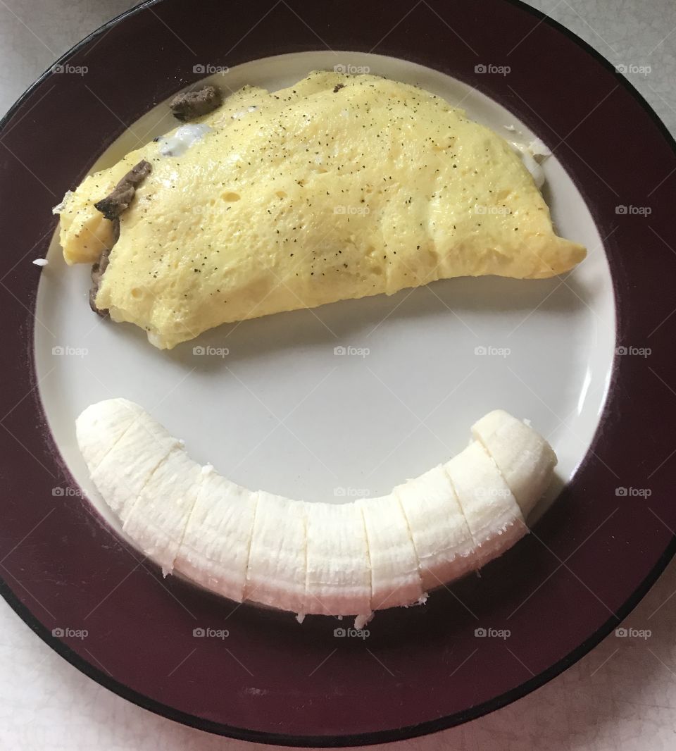 Breakfast, steak, eggs, banana, delicious,cheese 