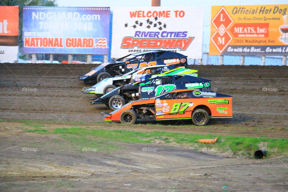4 Wide Auto Racing Action Photo 