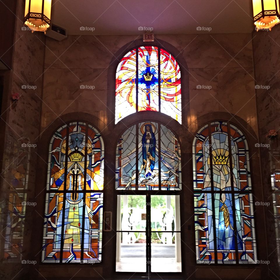 Inside the Church. Stained glass beauty 