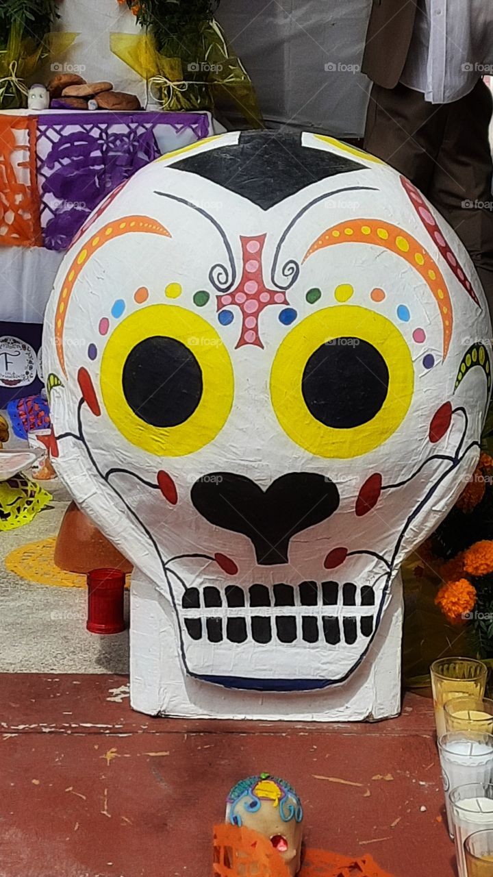 Skull,they of the dead,colorful,tradition,skeleton,sugar skull,altar,México,candles