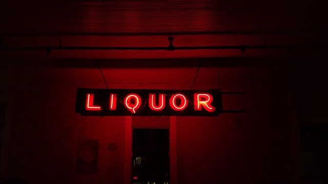 Liquor neon Red sign at Lambert's Austin