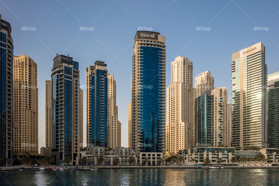 Modern architecture in Dubai. Skyscrapers and modern world's tallest skyscrapers at Dubai Marina