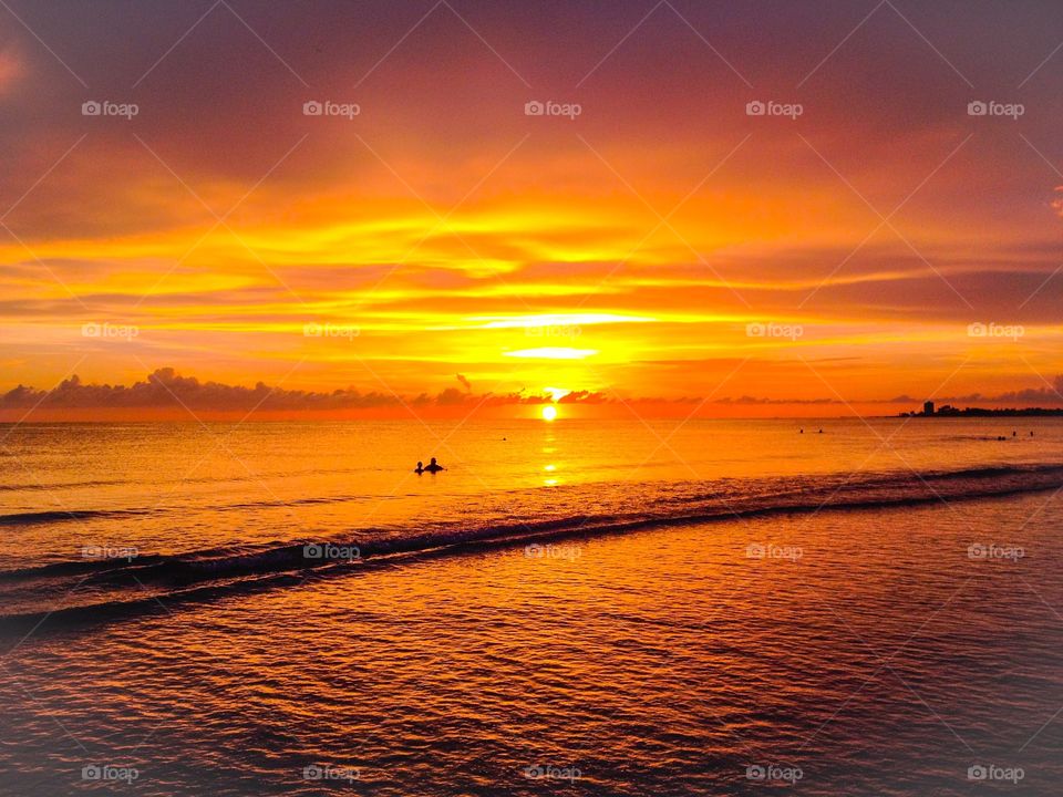 View of a bright sunset at beach