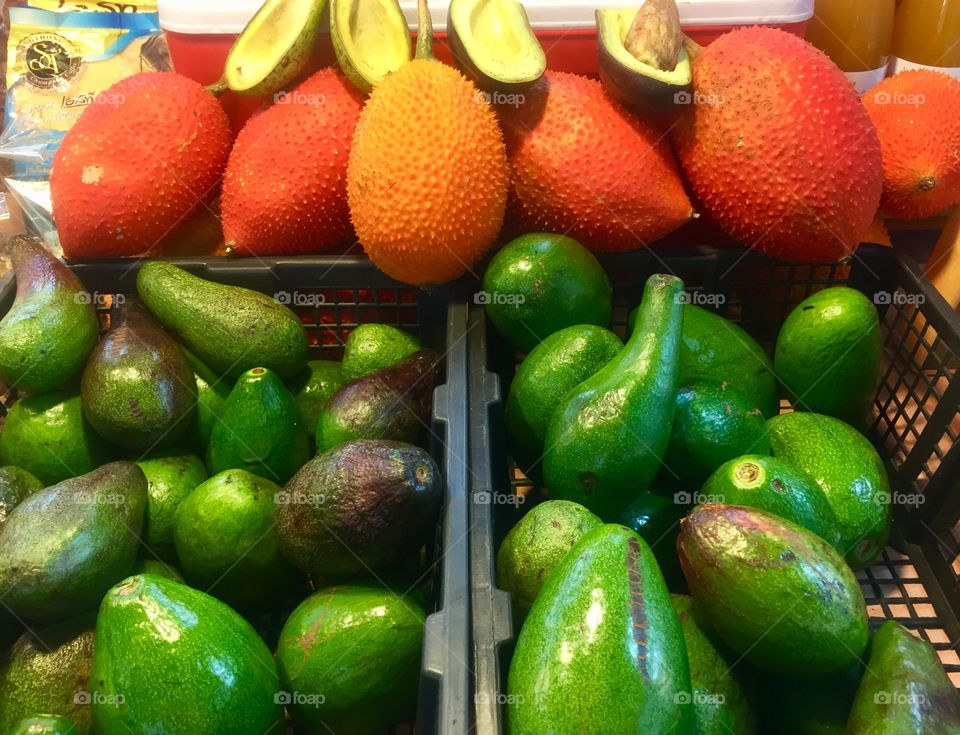 Local avocado and new orange colored fruit I discovered which is called gak here in Thailand. It is well known for its wonderful health benefits mainly anti oxidant and vitamin C. They make juice out of it.