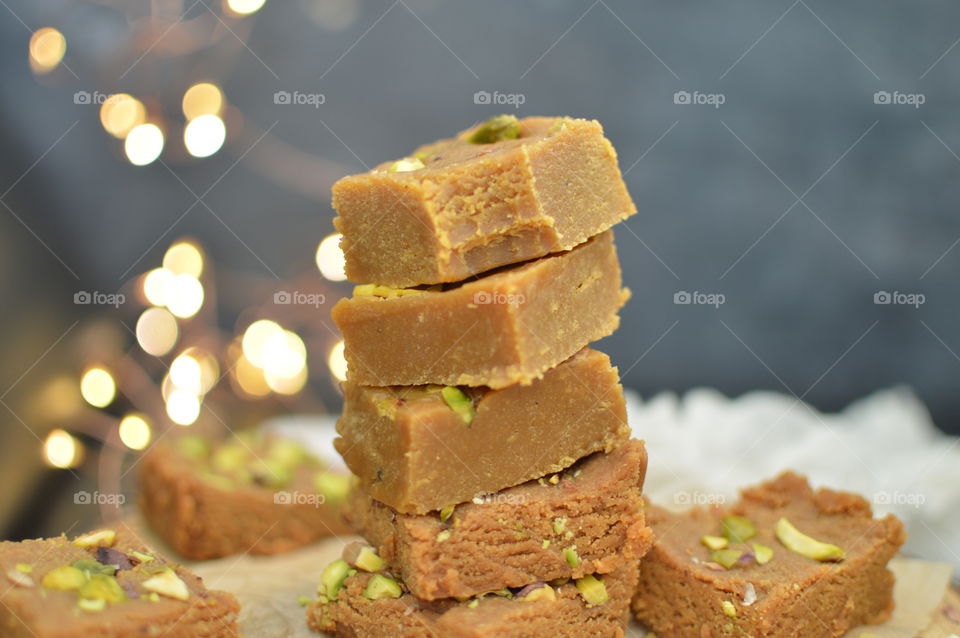 Diwali the festival of light, We celebrate Diwali by make sweets, distributing sweets to friends n family. In the frame is chickpea fudge 