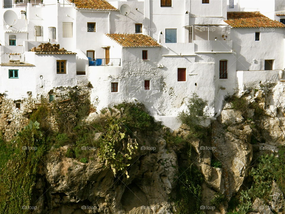 A white washed village on a mountainside in Andalusia 