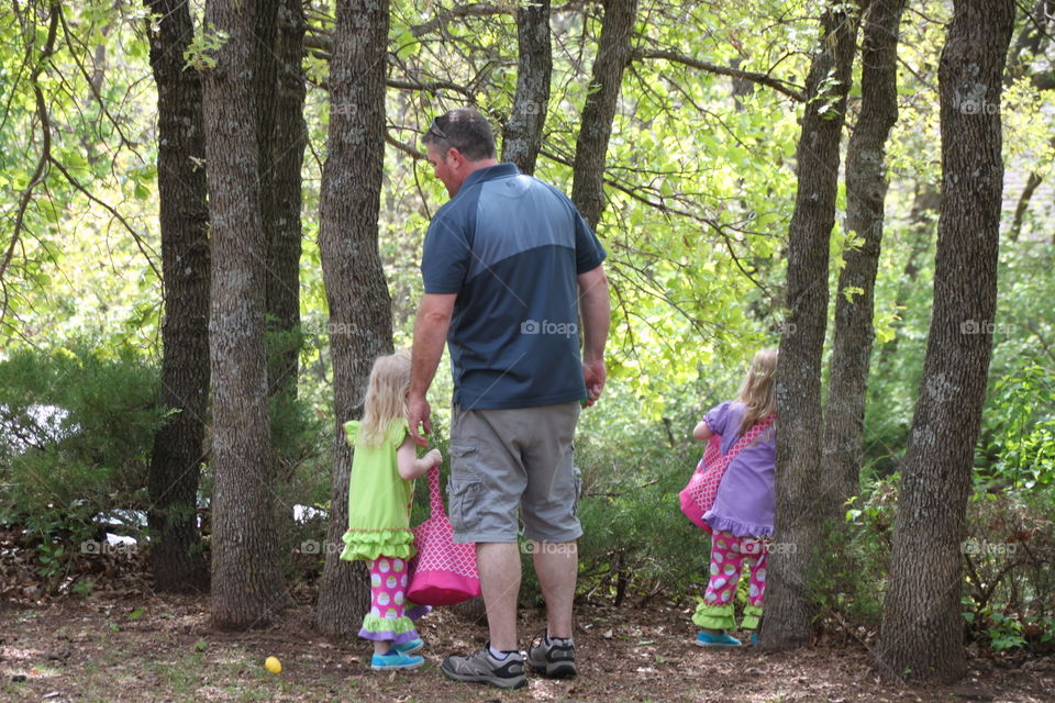 Daddy and Twins on Egg Hunt