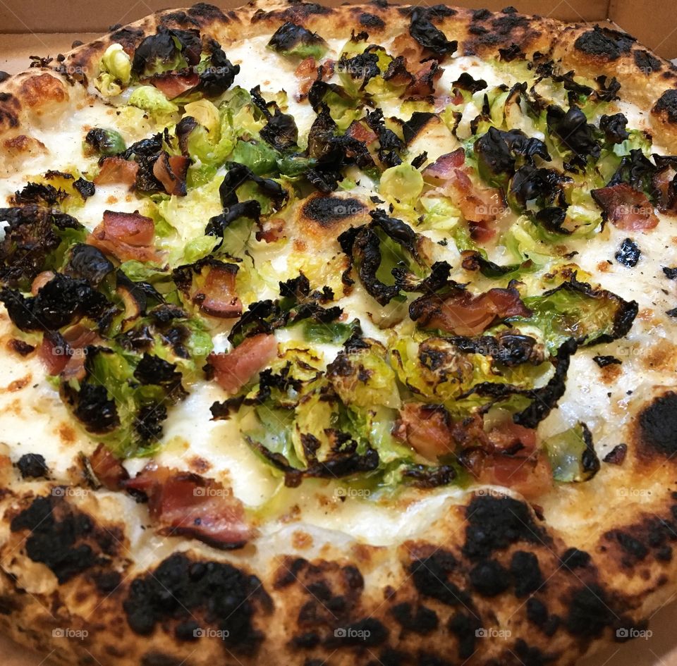 Pancetta brussel sprout pizza 