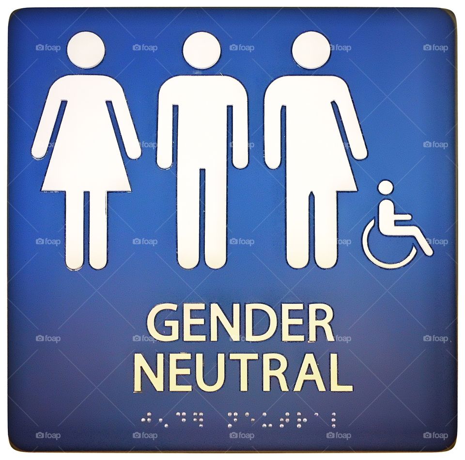 Gender neutral, wheel chair accessible, Braille readable bathroom sign