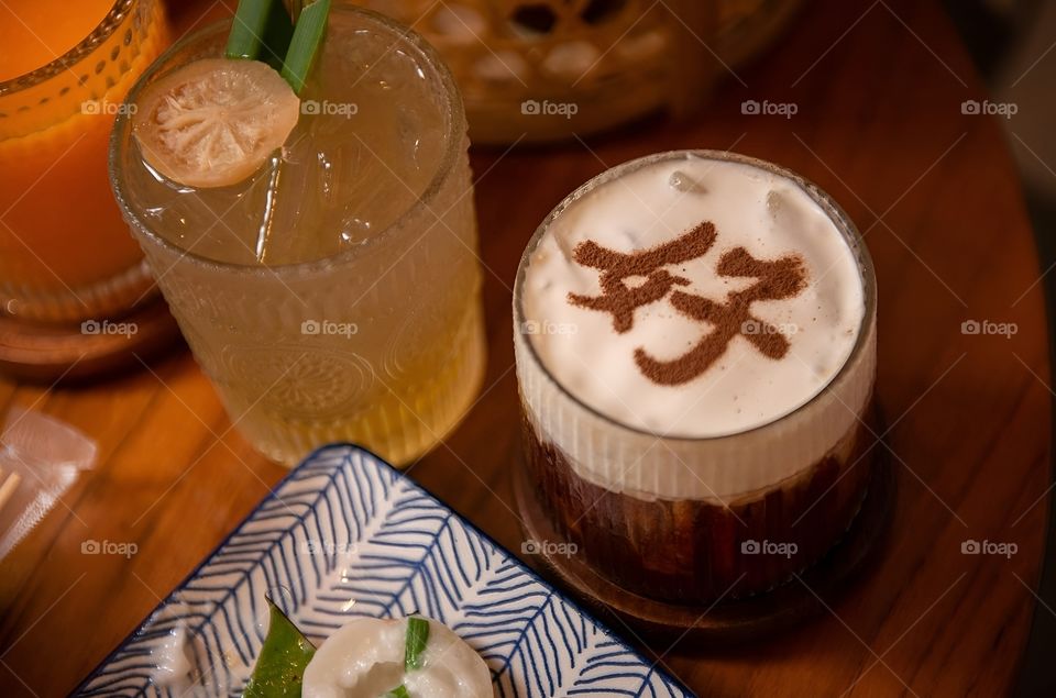 Delicious coffee brings good luck with lucky letters.