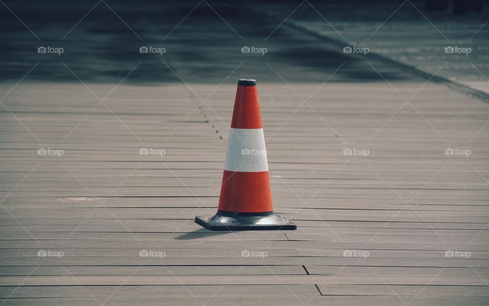 Traffic cone on pier