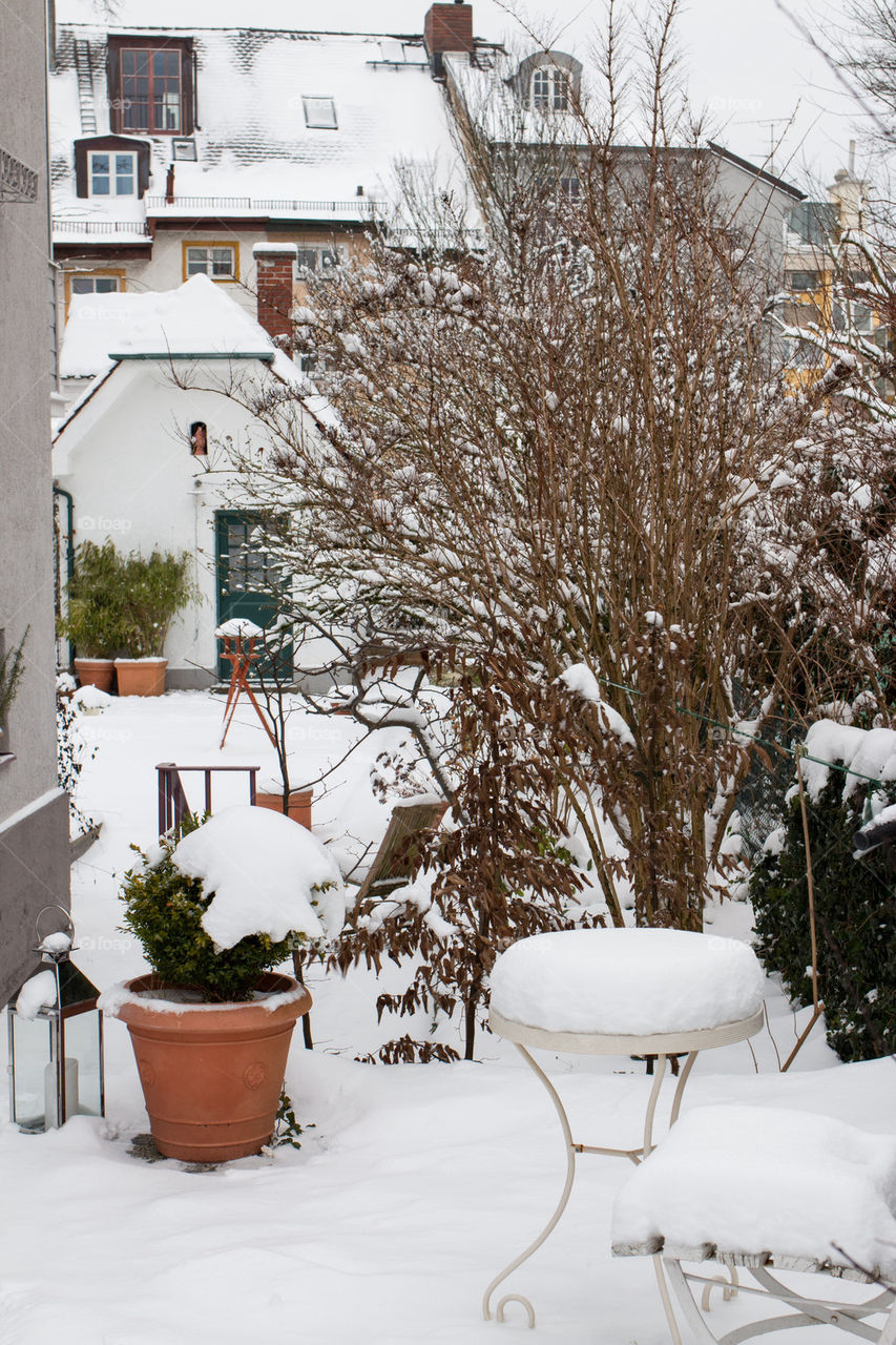 Snowy yard in Munich 