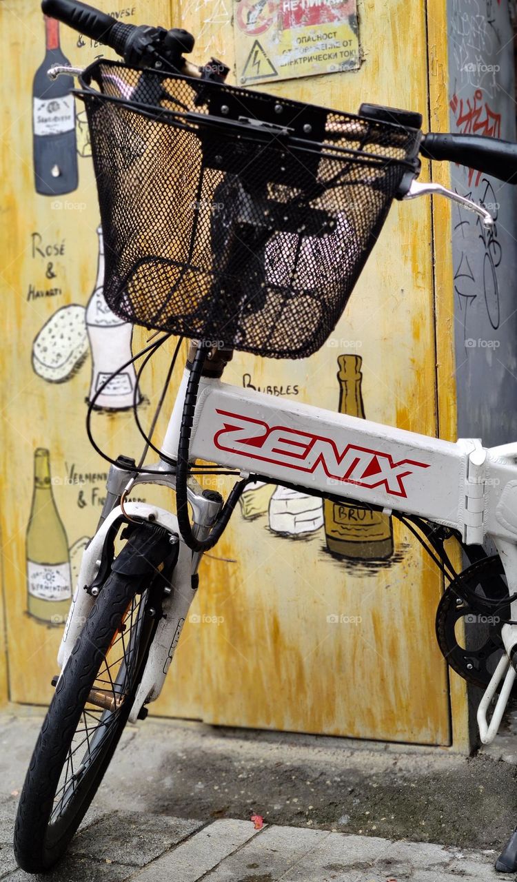 A bicycle with a basket