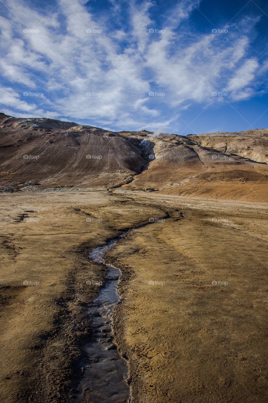 Small stream in the mountains of Akureyri Iceland