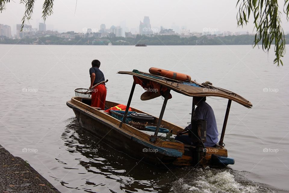 Chinese boat at hangzhou, china