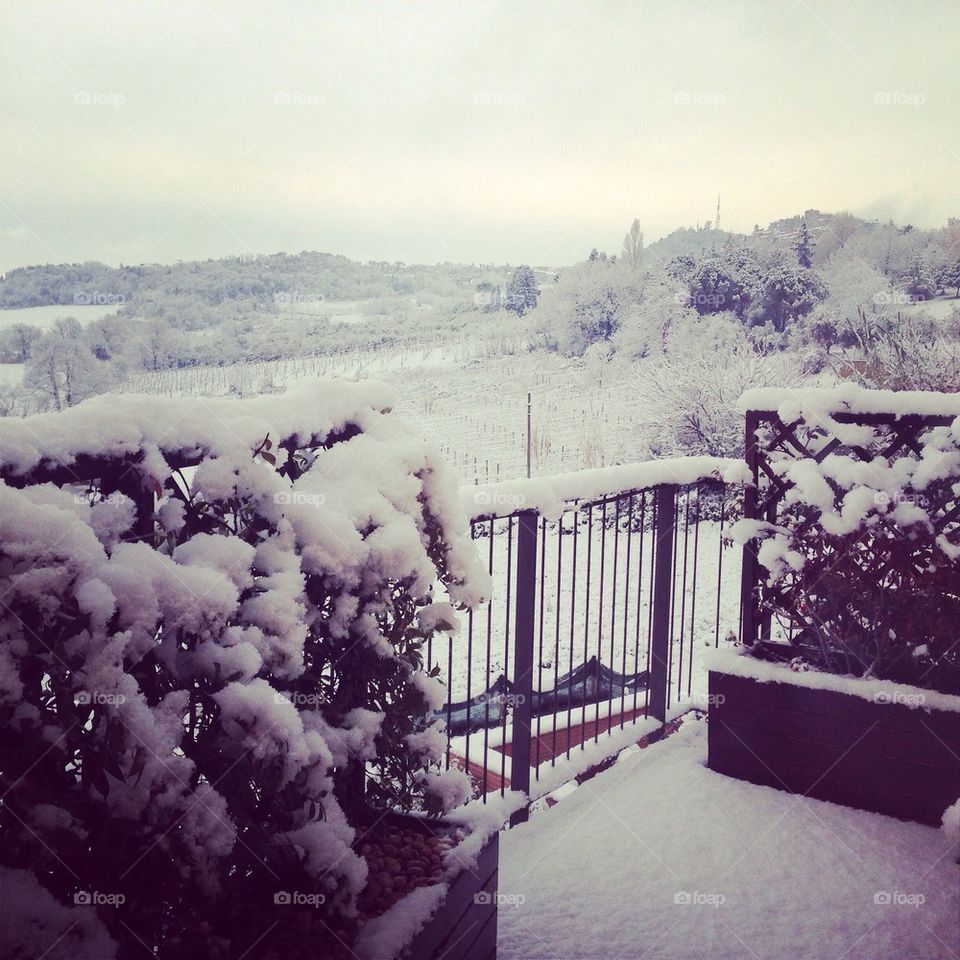 Snow in Bertinoro . Sight from my window,Bertinoro,Italy