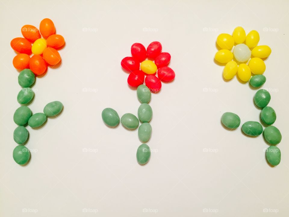 Colourful flowers made of jelly bean candies