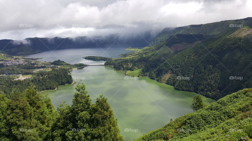 Double lakes green and light blue view from above